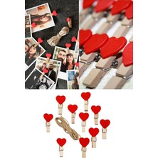 Privo Kalpli Dekoratif Mini Ahşap Mandal 10 Adet Fotoğraf Asma Mandalı Renkli Hediyelik Anı Panosu Seti