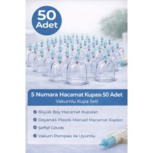 Bezos 5 Numara Hacamat Kupası 50 Adet Vakumlu Kupa Seti - Manuel Pompa Uyumlu Şeffaf Plastik Büyük Boy Hac