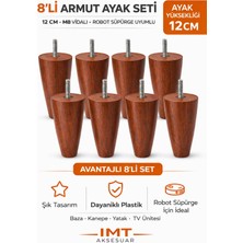 İmt Aksesuar Armut Mobilya Ayağı 8 Adet 12 cm Ceviz Robot Süpürgeye Uyumlu Koltuk Kanepe Baza Ayağı Seti