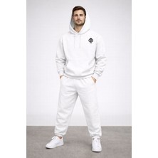 Os Unisex Kapüşonlu Eşofman Takımı – Oversize Fit, Minimal Logo, Beyaz