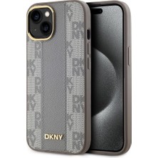 DKNY Apple iPhone 15 Uyumlu Kılıf Orjinal Lisanslı M-safe Şarj Özellikli 3D Yazılı Checkered Pattern Kapak