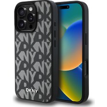 DKNY Apple iPhone 16 Pro Uyumlu Kılıf Orjinal Lisanslı M-safe Şarj Özellikli 3D Yazılı Grid Pattern Kapak