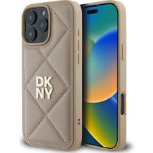 DKNY Apple iPhone 16 Pro Uyumlu Kılıf Orjinal Lisanslı Kapitone Tasarımlı Metal Logolu Deri Kapak