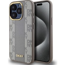 DKNY Apple iPhone 15 Pro Uyumlu Kılıf Orjinal Lisanslı M-safe Şarj Özellikli 3D Yazılı Checkered Pattern Kapak