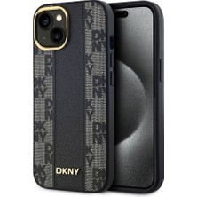 DKNY Apple iPhone 15 Uyumlu Kılıf Orjinal Lisanslı M-safe Şarj Özellikli 3D Yazılı Checkered Pattern Kapak