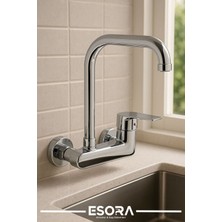 Esora Duvardan Çift Su Girişli Aç Kapa Oynar Borulu Garantili Mutfak Bataryası Musluğu Çeşmesi
