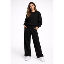 Kadın Eşofman Takımı Oversize Sweatshirt Bol Paça Rahat Kalıp Günlük Spor Takım