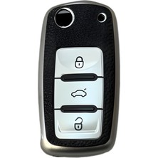 AutoHan Keys Volkswagen Araçlar Için Lüks Anahtar Koruma Kılıfı, Leon Ibiza Polo Golf Passat Jetta Scirocco Tiguan Uyumlu, Gümüş