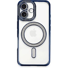 Mey İthalat Mey Ithalat®  iPhone 16 Kılıf Joke Simli Magneticsafe Kılıf - Lacivert