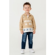 Chicsy Baby Erkek Çocuk Polo Yaka Baskılı Sweatshirt Kot Pantolon Takım 2\'li