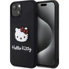 Apple iPhone 15 Uyumlu Kılıf Hello Kitty Orjinal Lisanslı Yazı ve Ikonik Logolu 3D Rubber Kitty Head Kapak
