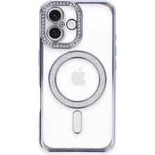 Mey İthalat Mey Ithalat®  iPhone 16 Plus Kılıf Joke Simli Magneticsafe Kılıf - Mavi