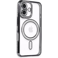 Mey İthalat Mey Ithalat®  iPhone 16 Kılıf Joke Simli Magneticsafe Kılıf - Siyah