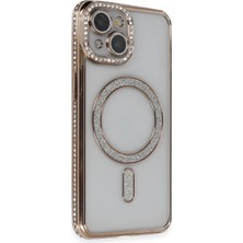 Mey İthalat Mey Ithalat®  iPhone 13 Kılıf Joke Simli Magneticsafe Kılıf - Gold