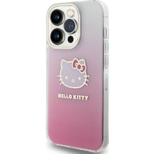 Apple iPhone 15 Pro Uyumlu Kılıf Hello Kitty Orjinal Lisanslı Yazı ve Ikonik Logolu Elektroplating Kaplama Gradyan Kapak