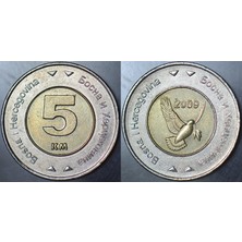 Banknoting Bosna Hersek 5 Marka 2009 Bimetal. Güvercin ve Barış Temalı.