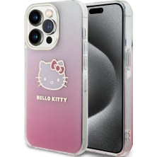 Apple iPhone 15 Pro Max Uyumlu Kılıf Hello Kitty Orjinal Lisanslı Yazı ve Ikonik Logolu Elektroplating Kaplama Gradyan Kapak