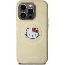 Apple iPhone 15 Pro Uyumlu Kılıf Hello Kitty Orjinal Lisanslı M-Safe Şarj Özellikli Kitty Head Deri Kapak
