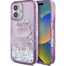 Apple iPhone 16 Uyumlu Kılıf Hello Kitty Orjinal Lisanslı Sıvılı Simli 50. Yıldönümü Partisi Kapak