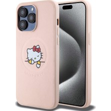 Apple iPhone 15 Pro Max Uyumlu Kılıf Hello Kitty Orjinal Lisanslı M-Safe Şarj Özellikli Baskı Logolu Uyuyan Kitty Deri Kapak