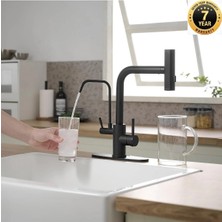 OEM Mutfak Evye Bataryası Dual Flow Su Arıtma Çıkışlı Spiralli ve Fiskiyeli 7 Yıl Garanti Ithal Siyah