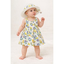 Chicsy Baby Tatlı Çiçek Desenli Şapkalı Fiyonklu Kız Bebek Elbisesi