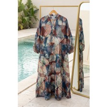 Kirazca Butik Kadın Modal Kumaş Desenli Kat Kat Tesettür Elbise