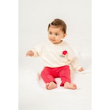 Chicsy Baby Organik Kız Bebek Çocuk  3D Örgü Çiçekli Mevsimlik 2\'li Alt Üst Eşorfman Takım