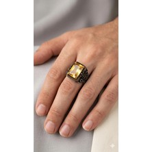 Generic 925 Ayar Gümüş Sarı Taşlı Erkek Yüzük – El Işçiliği/ Ölçü No: 21