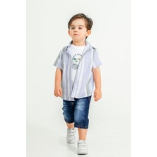 Chicsy Baby Tarz Gömlekli Çizgili Belden Ayarlanabilir Kısa Kollu Şortlu 3\'lü Takım Çocuk ve Bebek Giyim Özel Gü