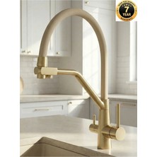 OEM Mutfak Evye Bataryası Dual Flow Su Arıtma Çıkışlı Mat Gold Spiralli 7 Yıl Garantili Ithal