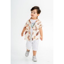 Chicsy Baby Tarz Gömlekli Yaprak Desenli Belden Ayarlanabilir Kısa Kollu Şortlu 3\'lü Takım