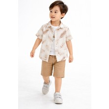 Chicsy Baby Tarz Gömlekli Yaprak Desenli Belden Ayarlanabilir Kısa Kollu Şortlu 3\'lü Takım