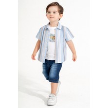Chicsy Baby Tarz Gömlekli Çizgili Belden Ayarlanabilir Kısa Kollu Şortlu 3\'lü Takım Çocuk ve Bebek Giyim Özel Gü