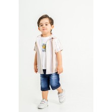 Chicsy Baby Tarz Gömlekli Çizgili Belden Ayarlanabilir Kısa Kollu Şortlu 3\'lü Takım Çocuk ve Bebek Giyim Özel Gü