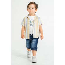 Chicsy Baby Tarz Gömlekli Çizgili Belden Ayarlanabilir Kısa Kollu Şortlu 3\'lü Takım Çocuk ve Bebek Giyim Özel Gü