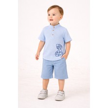 Chicsy Baby Tarz Gömlek Yaprak Desenli Belden Ayarlanabilir Kısa Kollu Şortlu 2\'li Takım