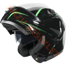 Çene Açılır Vizörlü Kask [MD-808] [siyah - Yesıl] - Vrt
