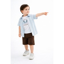 Chicsy Baby Tarz Gömlekli Çizgili Belden Ayarlanabilir Kısa Kollu Şortlu 3\'lü Takım Çocuk ve Bebek Giyim Özel Gü