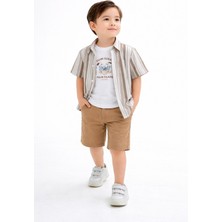 Chicsy Baby Tarz Gömlekli Çizgili Belden Ayarlanabilir Kısa Kollu Şortlu 3\'lü Takım Çocuk ve Bebek Giyim Özel Gü