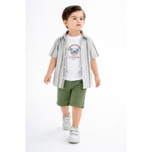 Chicsy Baby Tarz Gömlekli Çizgili Belden Ayarlanabilir Kısa Kollu Şortlu 3\'lü Takım Çocuk ve Bebek Giyim Özel Gü