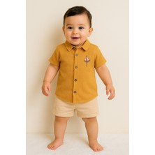 Chicsy Baby Tarz Erkek Bebek Gömlekli Yelken Desenli Belden Ayarlanabilir Kısa Kollu Şortlu 2\'li Takım Çocuk ve