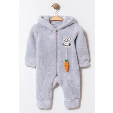 Chicsy Baby Kışlık Tatlı Peluş Tavşan Desenli Kapüşonlu Fermuarlı Bebek Tulum