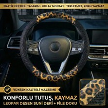 Valente Lusso Geçmeli Direksiyon Kılıfı Leopar-Safari Serisi 3D Fileli Geçmeli Direksiyon Kılıfı - Nefes Alan Leopar Doku (Sarı & Beyaz Seçenekli)
