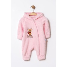 Chicsy Baby Kışlık Tatlı Ren Geyikli Nakışlı Kapüşonlu Welsoft Fermuarlı Bebek Tulum