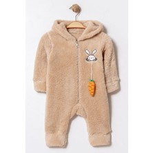 Chicsy Baby Kışlık Tatlı Peluş Tavşan Desenli Kapüşonlu Fermuarlı Bebek Tulum