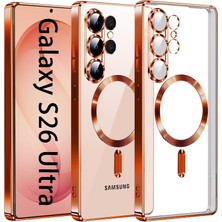 M.TK Moveteck Samsung Galaxy S26 Ultra Kılıf Magsafe Wirelles Şarj Destekli Parlak Renkli Kenarlı Arkası Şeffaf Silikon Tam Kamera Lens Korumalı