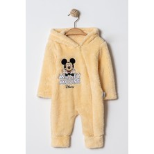 Chicsy Baby Kışlık Tatlı Welsoft Mickey Mouse Nakışlı Fermuarlı Kapüşonlu Bebek Tulum Sarı %100 Pamuk