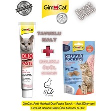 Tavuklu Malt ve Ödül Maması Paket (Gimcat Antihairball Tavuklu Malt + Somon Balıklı Ödül )