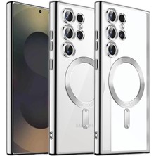 M.TK Moveteck Samsung Galaxy S26 Ultra Kılıf Magsafe Wirelles Şarj Destekli Parlak Renkli Kenarlı Arkası Şeffaf Silikon Tam Kamera Lens Korumalı